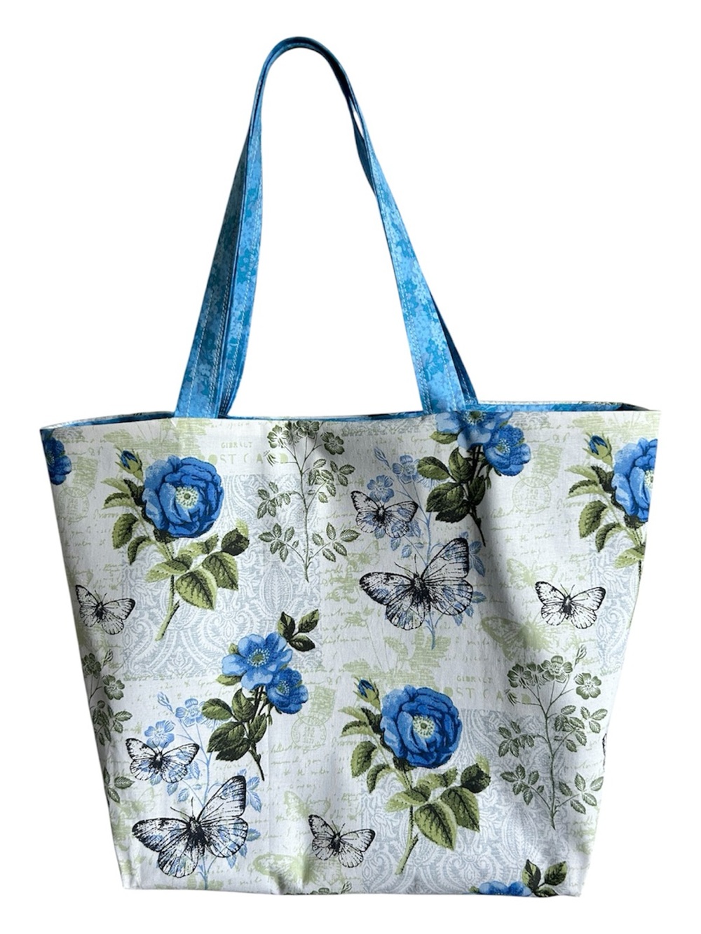 Handmade Tote Bag Colorful Floral Butterflies Fabric Market Bag Shoulder Purse - Picture 6 of 9
